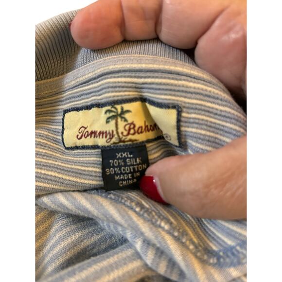 Tommy Bahama Silk Cotton Polo Shirt, Blue Stripe, Men's Size XXL - Picture 4 of 4